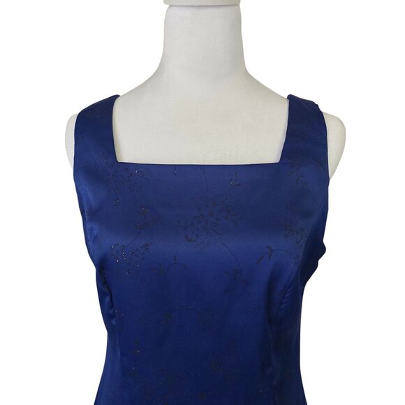 VTG City Triangles Cocktail Dress Blue Square Neck Tank Mini Dainty Floral Hoco - Picture 3 of 8